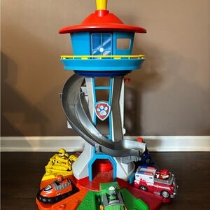 Original Paw Patrol Tower And 7 Pups With Vehicles